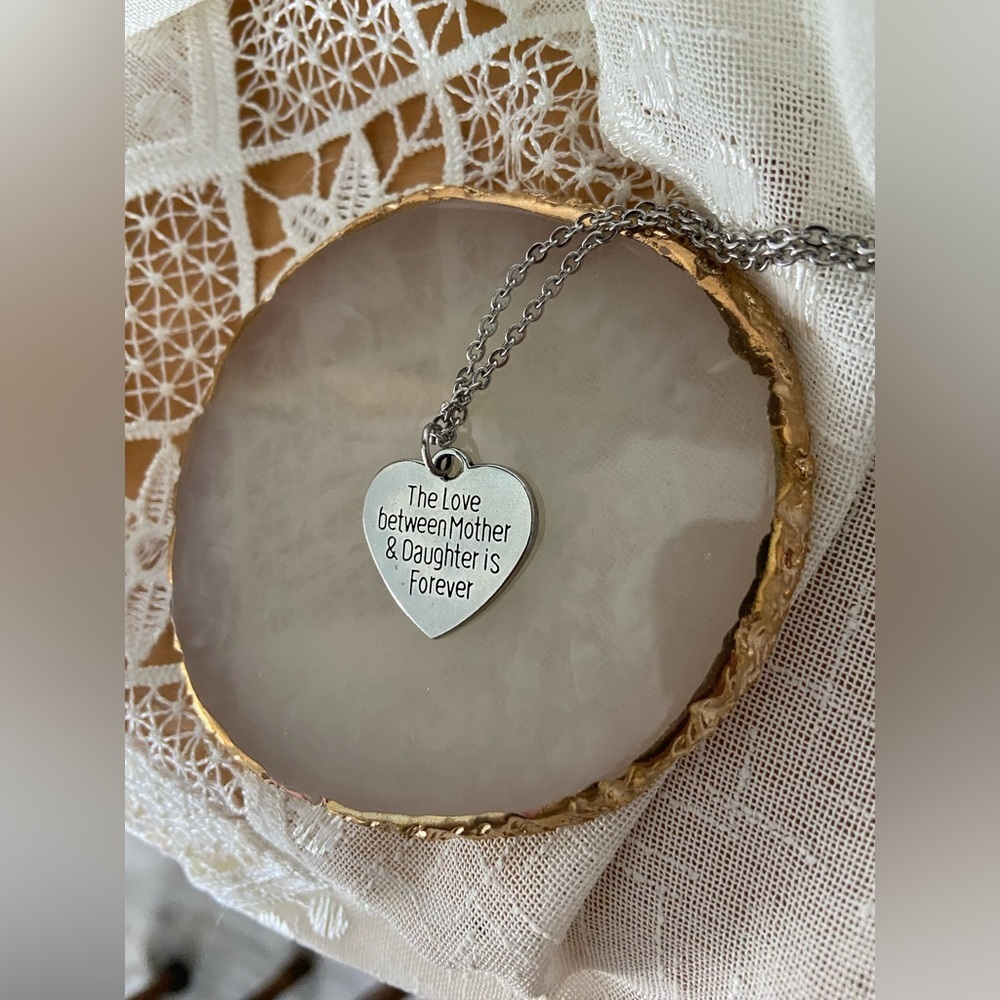 Mother daughter stainless steel heart‎ pendant silver chain - Mother’s Day gift